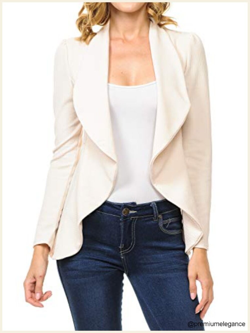 Women's Long Sleeve Draped Open Front Lightweight Blazer, Notch Collar,